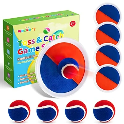 Abbildung von Weokeey Klettballspiel Strandspielzeug Klettball Wasserdicht Ball Klettspiel Wurf Spiel Kinderspielzeug Garten Outdoor Spiele Ostergeschenke Kinder ab 3 4 5 6 7 8 9 10 Jahren Junge Mädchen