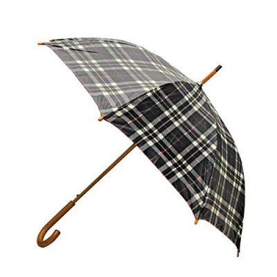 Abbildung von Rainbrella Klassischer Regenschirm mit automatischem Öffnen, Echtholzhakengriff, Schwarz kariert, 117 cm
