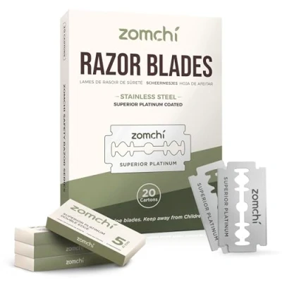 Abbildung von Zomchi Double Edge Rasierklingen 2.0, 100 Counts für die Rasur, Platin Edelstahl Männer und Frauen, passend alle gängigen Rasierer