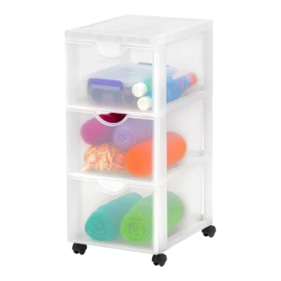 Abbildung von Iris Ohyama Kunststoff Schubladenbox mit Rollen, 3 tiefen Schubladen, Mattweiß, Griffe zum Ziehen, Für Schlafzimmer, Schule &amp; Büro, BPA frei, Schubladenschrank, Rollcontainer, A4 Drawer, DDDC 303