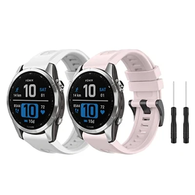 Abbildung von MiKoyi 20 mm QuickFit Armband für Garmin Fenix 8 43 mm/Fenix 7S/7S pro Solar/Fenix 6S/6S pro, Weiches Antiallergisches Sport Silikon Uhrenarmband Approach S70 42 mm, Weiß und Rosa