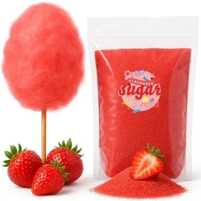 Abbildung von Zuckerwatte Zucker mit Geschmack Erdbeer Rot farbiger Aromazucker 100g für die Zuckerwattemaschine