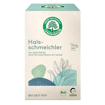 Abbildung von Lebensbaum Halsschmeichler, 20 Beutel x 1,5g Kräutertee, Halsschmeichler Tee, sanfter Geschmack mit Salbei, 100% Bio, Kräuterteemischung