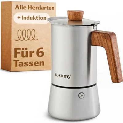 Abbildung von Cosumy Espressokocher 300ml mit Holzgriff, Induktionsgeeignet, FSC zertifiziertes Eichenholz