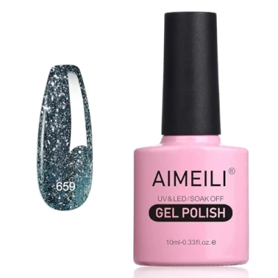 Abbildung von AIMEILI Glitzer Gel Nagellack UV LED Soak Off Mit Glitzerpartikel Sparkle Nail Polish Luminous 10ml 659