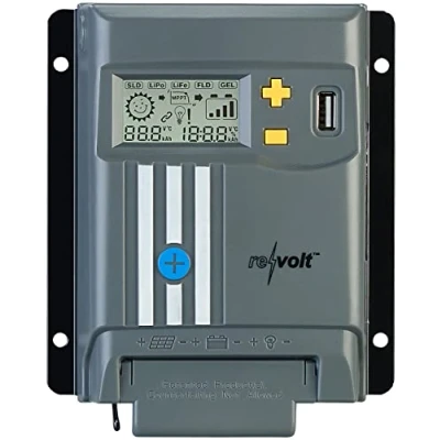 Abbildung von revolt MPPT Solarregler: Solarladeregler für 12/24 V Batterien, Display, USB Port, 10 A (MPPT Solar, Solar Laderegler USB, Autobatterie Statusanzeige)