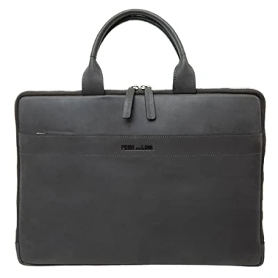 Abbildung von Pride and Soul 47262 Tablet Laptoptasche Rate, Notebooktasche für 12&quot; Laptops, Aktentasche aus Echt Leder, Tasche Büro und Freizeit, Tablettasche ca. 28 x 39 2,5 cm, Grau