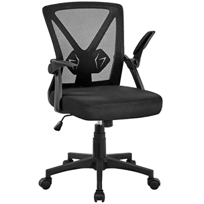Abbildung von Yaheetech Bürostuhl ergonomisch, Schreibtischstuhl aus Mesh mit Hochklappbaren Armlehnen, Drehstuhl Verstellbaren Lendenwirbelstütze, Chefsessel höhenverstellbar, Schwarz