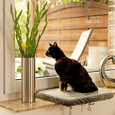 Abbildung von lionto Tierkissen Fensterbankliege für Katzen, versch. Farben, dunkelgrau, abnehmbarer Bezug, waschbar