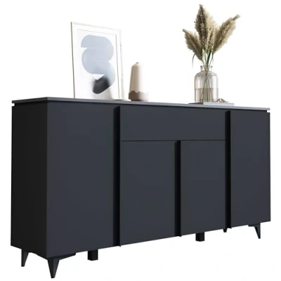 Abbildung von Newroom Sideboard Schwarz Schiefer Modern Elegant 177x92x40 cm (BxHxT) Highboard Anrichte [Lumaro.Three] Wohnzimmer Schlafzimmer Flur Esszimmer