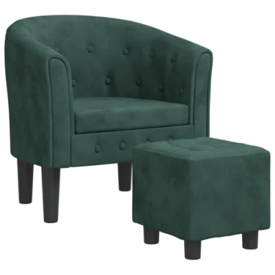 Abbildung von vidaXL Clubsessel, Sessel mit gepolstertem Sitz Armlehnen, Cocktailsessel Fußhocker, Loungesessel Relaxsessel Polstersessel, Dunkelgrün Samt