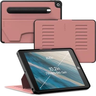 Abbildung von ZUGU iPad 10.2 Hülle 2021/2020 / 2019, schlanke Schutzhülle für die iPad9 iPad8 iPad7, 8 Winkel Ständer magnetisch, Stifthalter, Auto Sleep/Wake UP [ Wüstenrose Rosa ]