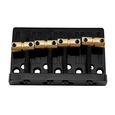 Abbildung von Musiclily Pro 19mm 4 Saiter Bass Hardtail Steg Bridge Messing Saitenreiter und Stahlplatte, Schwarz