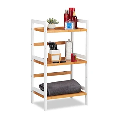 Abbildung von relaxdays Badregal Bambus weiß und natur, 3
