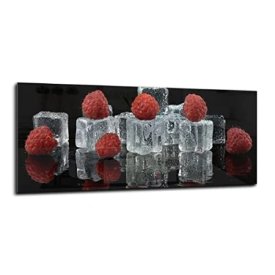 Abbildung von Canvasfly 100x40 Wandpaneele für Küche Deko Spritzschutz Küchenrückwand Glas Bilder Gehärtet Küchen Glasplatte aus Vorgespanntem Küchenrückwandplatte Himbeere