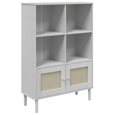 Abbildung von vidaXL Bücherschrank, Bücherregal Rattan Look, Standregal mit Stauraum, Aktenregal Büroregal für Wohnzimmer Arbeitszimmer, Weiß Massivholz Kiefer