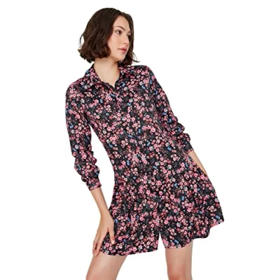 Abbildung von Trendyol Damen Regular Blusenkleid Hemdblusenkragen Webstoff Kleid, Schwarz, 40