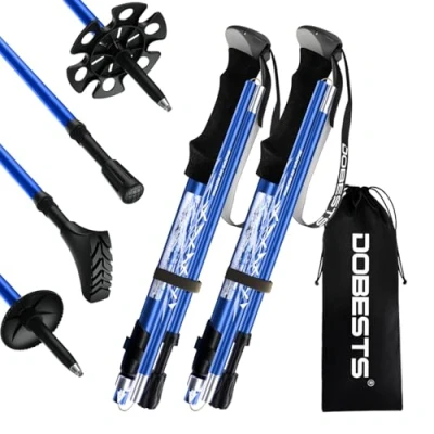 Abbildung von DOBESTS Wanderstöcke, Nordic Walking Stöcke Aluminium &amp; Carbon, mit extra Gummipuffer und Tragebeutel, Faltbare Leichte Trekkingstöcke für Damen Herren, Wanderstock Verstellbar 110cm 130cm, Blau