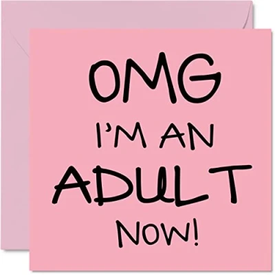 Abbildung von Stuff4 Lustige Geburtstagskarte zum 18. Geburtstag für Mädchen, sie OMG I&#039;m an Adult Now Teenager 145 mm x