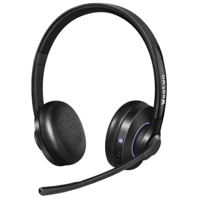 Abbildung von Bluetooth Headset V5.1 Klasse 1, Wireless mit CVC8.0 Dual Mikrofon Noise Cancelling Kabellos für Handy PC Teams Zoom Home Office, 30 Stunden+ Sprechzeit, Komfort Passform