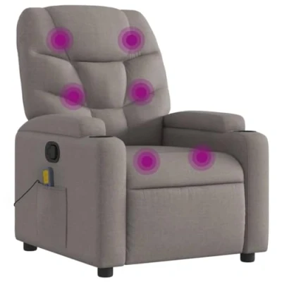 Abbildung von vidaXL Massagesessel, Sessel Verstellbare Rückenlehne, Fernsehsessel Relaxsessel mit Vibrationsfunktion, Liegesessel Polstersessel Ruhesessel, Taupe Stoff