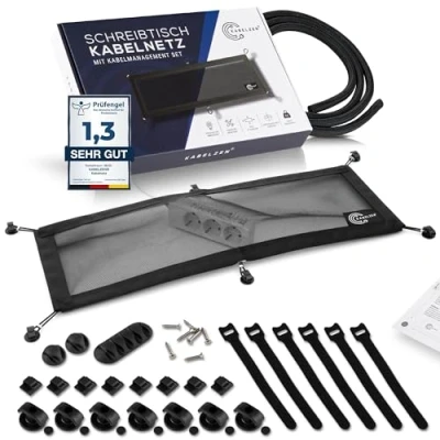 Abbildung von Kabelnetz Schreibtisch für Kabelmanagement, Kabelkanal flexibel ideal Kabelorganisation Kabel verstecken unter dem Tisch, Kabelhalter inkl. Kabelschlauch, schwarz