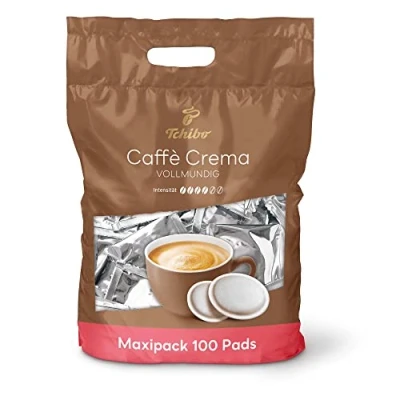 Abbildung von Tchibo Kaffeepads Vorratspack Maxipack, Caffè Crema vollmundig, 100 Stück 1x Pads (Kaffee, ausgewogen und vollmundig), nachhaltig, geeignet für Senseo Maschinen