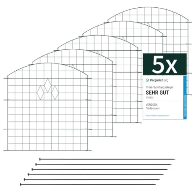 Abbildung von VERDOBA Teichzaun Gartenzaun Komplettset Metall 5 Zaunelemente Metallzaun für den Garten, Oberbogen Zaun Garten Hunde (5X Oberbogen, Grün Diamant RAL 6005)