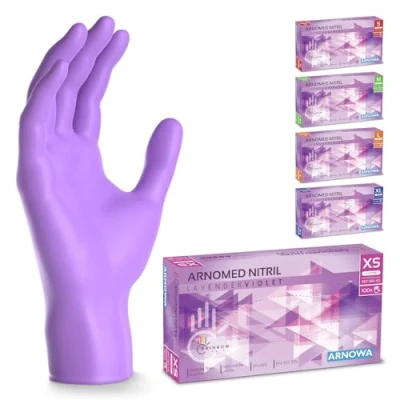 Abbildung von 500 Stück ARNOMED Einweghandschuhe Lila, Einmalhandschuhe XS, Nitril Handschuhe Einweg, Nitrilhandschuhe puderfrei, Gummihandschuhe Schutzhandschuhe, in S, M, L, XL