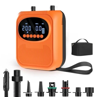 Abbildung von Mojimdo Elektrische SUP Pumpe 20PSI, 5 Modi &amp; Custom Modus, Kompakt mit Trageschlaufe, 13500mAh Akku, Auto Off Pa/PSI Umschaltung, Luftpumpe für Kajaks, Zelte, Matratzen, Schwimmringe