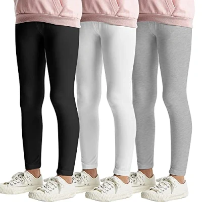 Abbildung von L&amp;K II 3er Pack Kinderleggings Basic Uni Farbe Mädchen Baby Leggins Fitness Hose Baumwolle 2708 Schwarz Weiß Grau 140