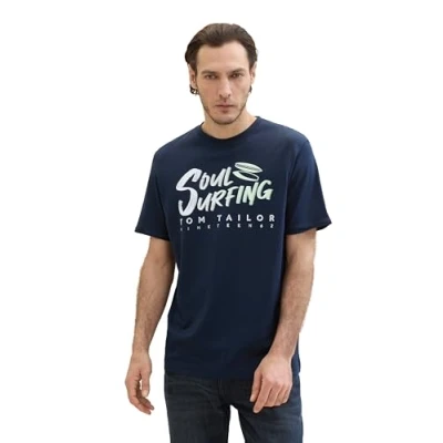 Abbildung von TOM Tailor MIT TEXT Tshirt print, Herren, Größe: XXL, Sky captain blue