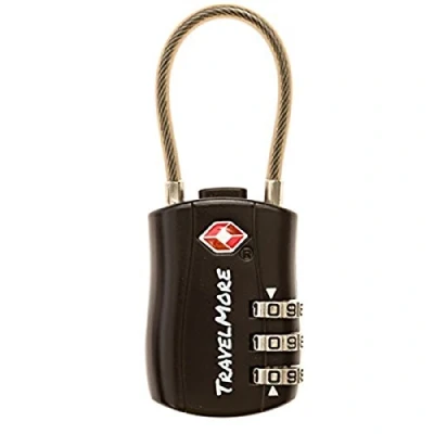 Abbildung von TSA Kofferschloss Gepäckschloss mit flexiblem Kabel Schloss für Flugreisen Schlösser Koffer, Rucksack, Gepäck 1 Stück, Schwarz