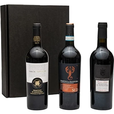 Abbildung von Geschenkset Primitivo di Manduria 3 hochwertige italienische Rotweine aus Apulien trocken x 0,75 L für Weingenießer