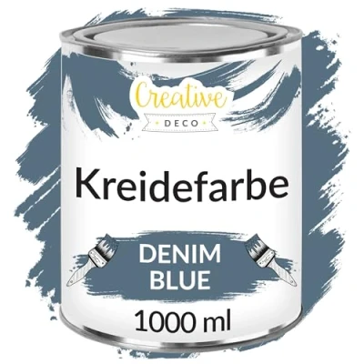 Abbildung von Creative Deco Jeans Blau Kreidefarbe Für Möbel 1000ml Möbellack Möbelfarbe Landhaus Vintage Stil Decoupage Renovierung Matt Abwaschbar Wisch Effekt Gradient möglich
