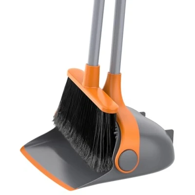 Abbildung von MR.SIGA Besen und Kehrschaufel Set mit langem Stiel, Standbesen Combo für die Reinigung von Büro, Garage, Lobby, leichtes Kehrset, 51.7&quot;(131 cm) Langer Grau &amp; Orange