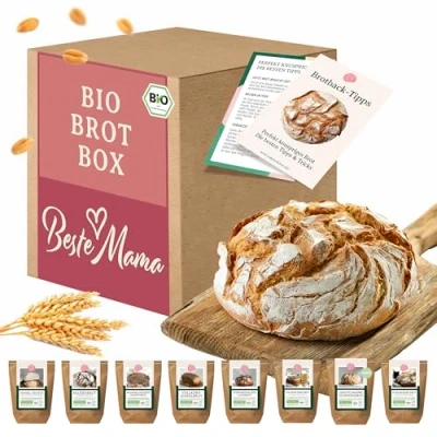 Abbildung von Bake with Love Bio Brot Probierbox Beste Mama der Welt Geschenk Weihnachten Geschenkkorb gefüllt mit 8 Brotbackmischungen Geburtstagsgeschenk Weihnachtsgeschenke für Eltern