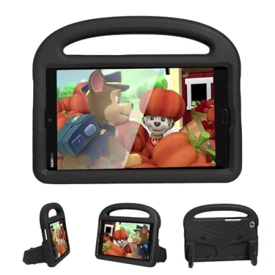 Abbildung von Kinderhülle für Huawei MediaPad M3 Lite/M5 Lite 8,4 Zoll, Tablet Hülle kinderfreundlich, leicht, Griff mit Ständer, weicher EVA Schaum, stoßfeste Schutzhülle, schwarz