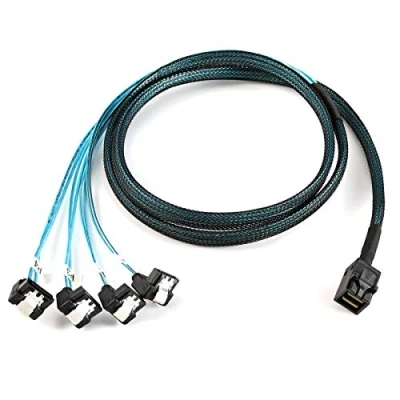 Abbildung von Cablecc Interner Mini SAS SFF 8643 Host auf abgewinkeltem 4 SATA Zielfestplatten 6 Gbit/s Datenserver RAID Kabel 1 m