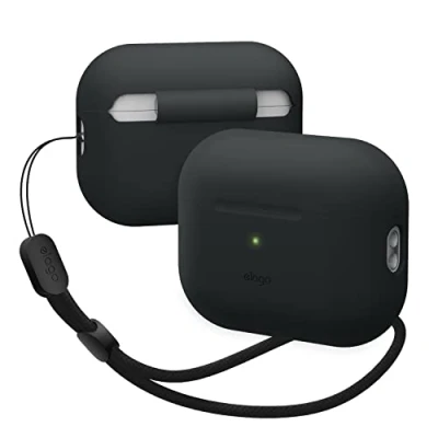 Abbildung von elago Silikonhülle Kompatibel mit Apple AirPods Pro 2. Generation Case Inklusive Rundem Armband, Schutzhülle, Front LED sichtbar, Unterstützt drahtloses Laden (Schwarz)