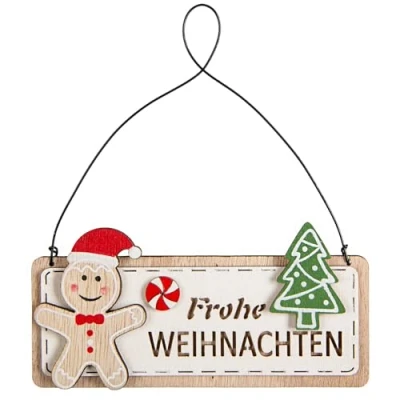 Abbildung von Logbuch Verlag Frohe Weihnachten Holzschild braun rot Türschild aus Holz Lebkuchenmann Weihnachtsdekoration 12 cm