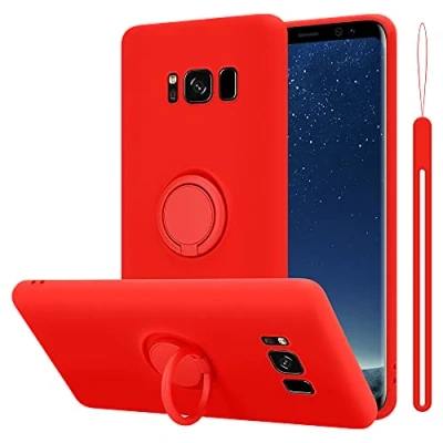 Abbildung von Cadorabo Hülle kompatibel mit Samsung Galaxy S8 Plus Schutzhülle TPU Silikon Case Liquid Design Ring Slim Kratzfest Liquidsilikon Microfaser für in Rot
