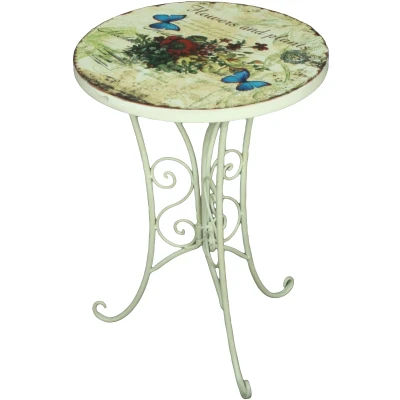 Abbildung von Harms Import Gartentisch, Kleiner Gartentisch Retro Beistelltisch Metall Blumen Balkontisch