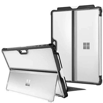 Abbildung von Fintie Hülle für Microsoft Surface Pro 7+ /Pro 7 / 6 5 LTE, Stoßfeste Robuste Hartschalen Schutzhülle mit Stifthalter Original Ständer, Kompatibel Type Cover Tastatur, Klar(Matt)