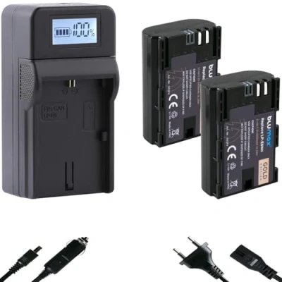 Abbildung von 2X Blumax Gold Akku kompatibel mit Canon LP E6NH (2250mAh) Infochip NTC Sensor &amp; V1 Gehäuse + Turbo Ladegerät EOS R RA R6 R5 R5c R7 MarkII