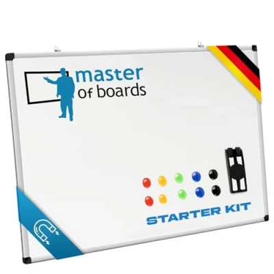 Abbildung von Master of Boards 60 x 90 cm Whiteboard Set inkl. Magneten, Boardmarker, Stiftehalter mit Reinigungsschwamm &amp; Wandhalterung kratzfest beschreibbar Memoboard für Zuhause Büro