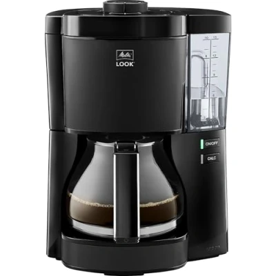 Abbildung von Melitta Look Filterkaffeemaschine mit Glaskanne und entnehmbarem Wassertank, Entkalkungsprogramm, für bis zu 10 Tassen Kaffee, schwarz