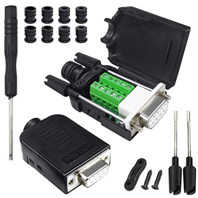 Abbildung von InduSKY 2 Stück DB9 Buchse Adapter Lötfreier Breakout Board Stecker RS232 D SUB Seriell zu Klemmenblock Connector 9P Weiblich mit Gehäuse