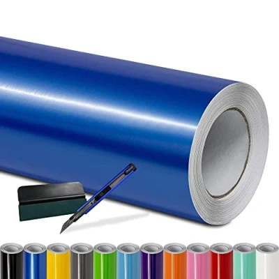 Abbildung von Folindo® Autofolie Blau Glanz (7/m²) 9 x 1,52 m + Rakel &amp; Cutter Selbstklebende Luftkanal Folie zur Auto Folierung Blasenfrei