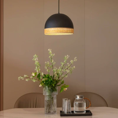 Abbildung von Lindby Lonnaris Hängelampe, Rattan, schwarz, 1 fl.